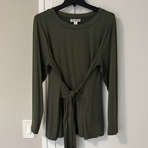 Motherhood Maternity Olive Green Long Sleeve Tie-Front Top